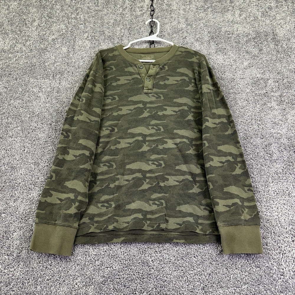 Old Navy Henley Shirt Mens XL Green Camo Thermal Waffle Knit Long Sleeve Casual